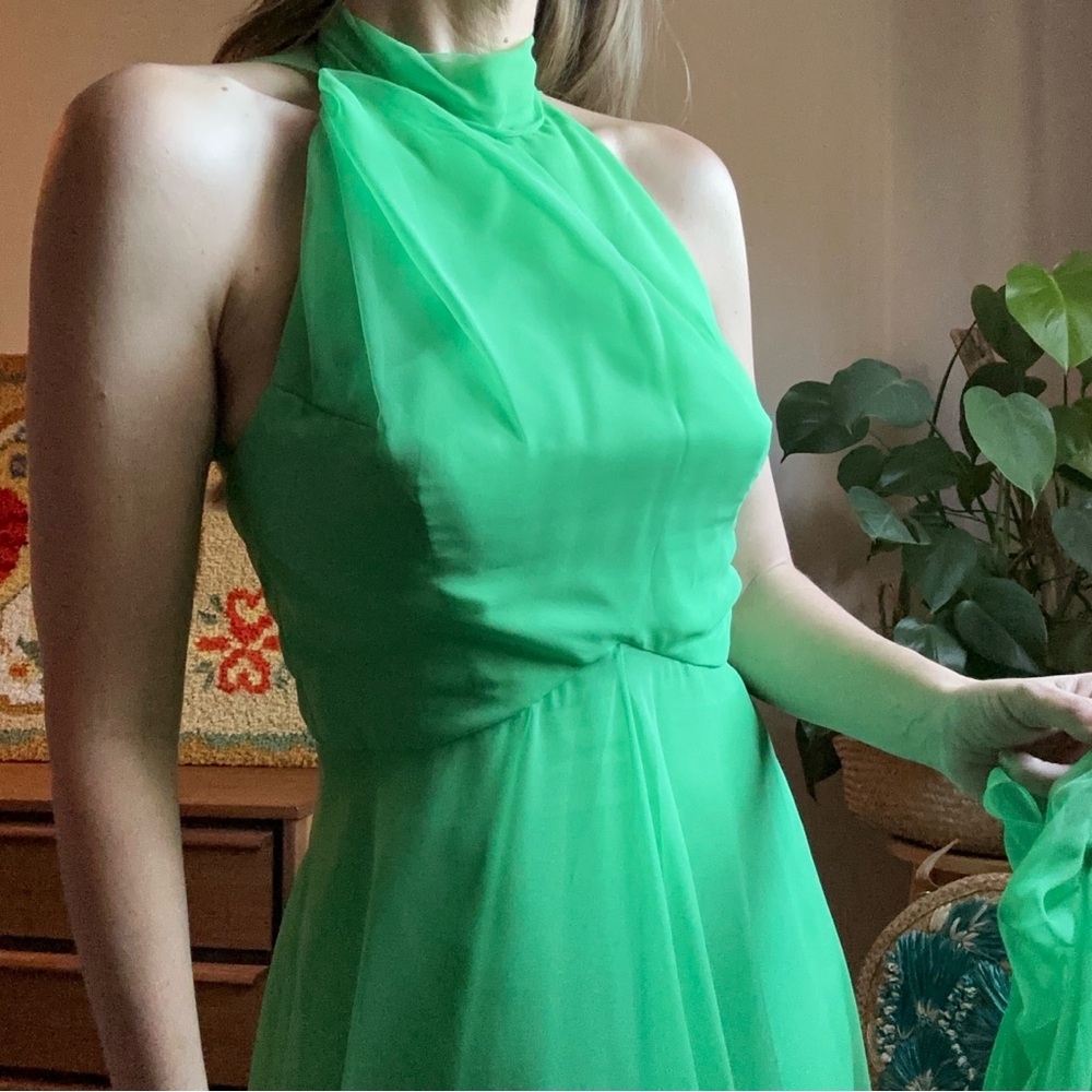 Vintage 2 Piece Flowy Green Dress Size SM/M